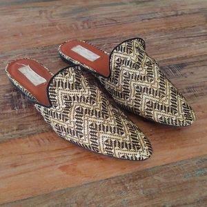 Straw Mules slip on woven aztec flat